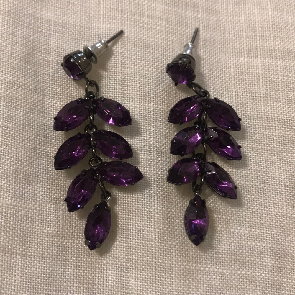 Purple Stone Dangle Stud Earrings